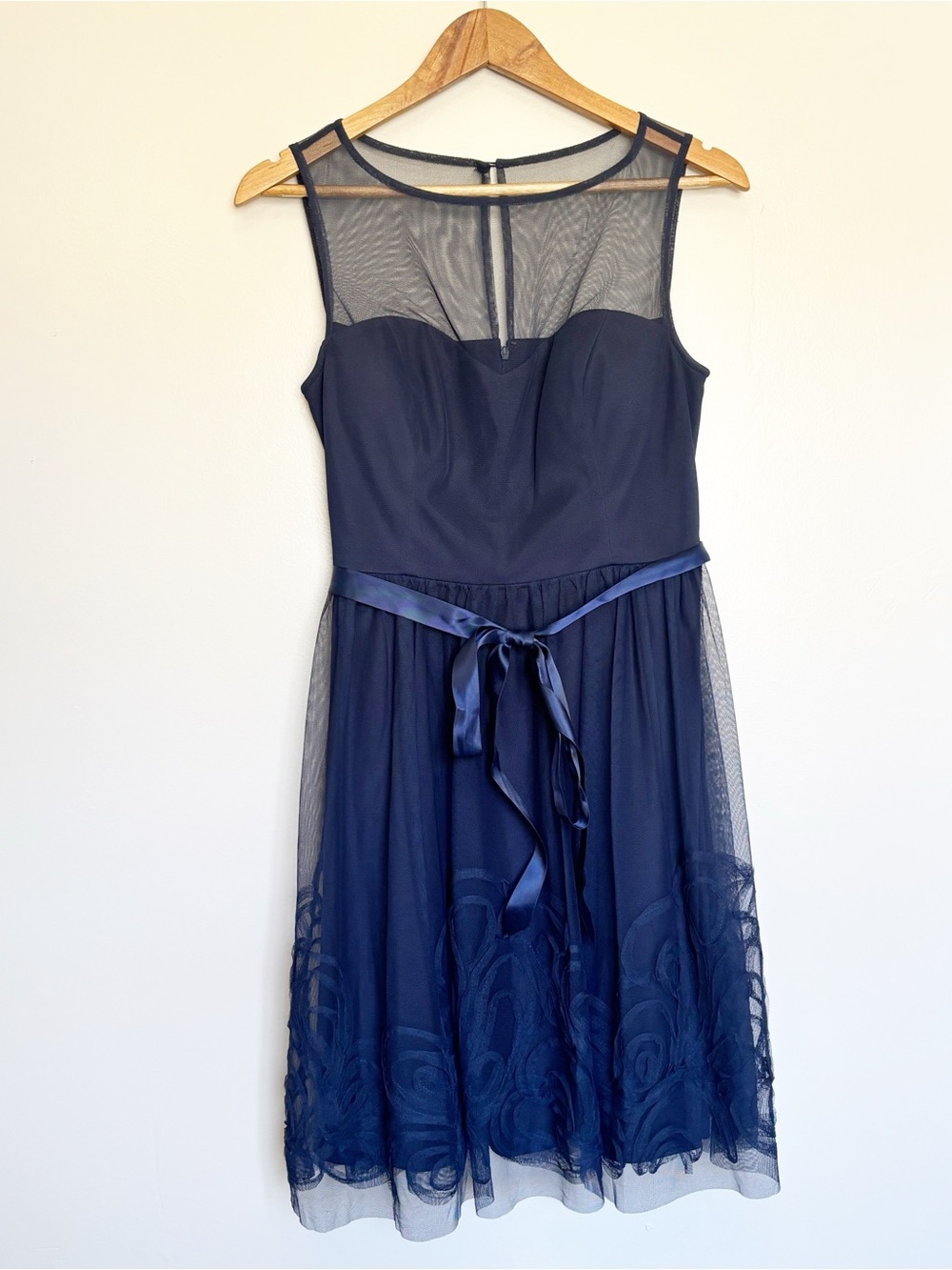Eliza J Women's Navy Blue Sleeveless Mesh Overlay Cocktail Dress Size Medium